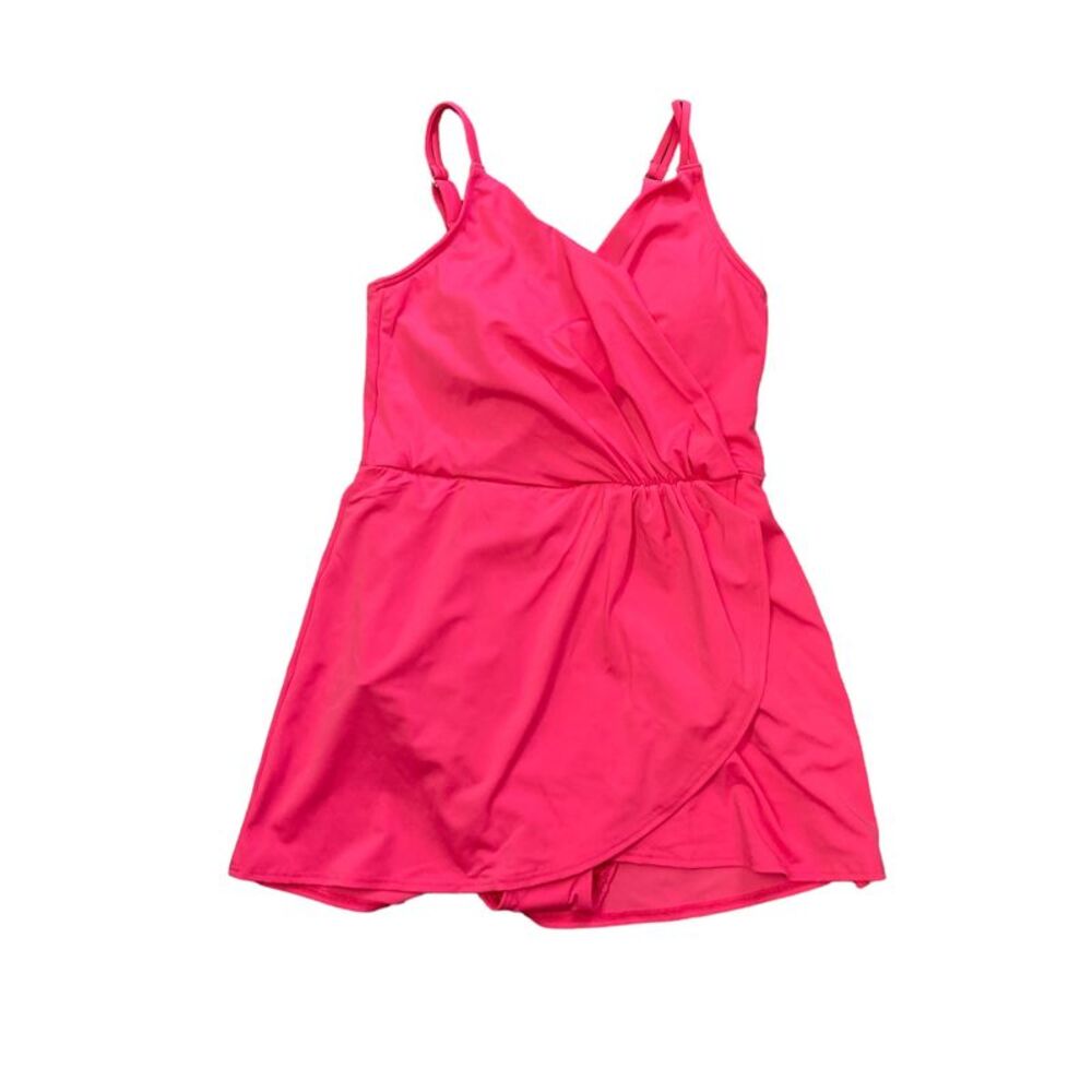 Land's End Women's Adjustable Strap Pull On Swim Dress - Pink